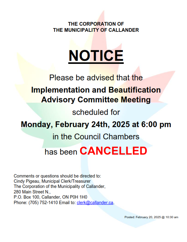 CANCELLED: IBAC Meeting scheduled for Monday, February 24th, 2025 at 6:00 pm 